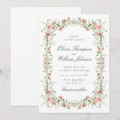 Romantic Floral Vine Frame Wedding Invitation Kaart (Voorkant / Achterkant)