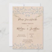 Romantic Floral Waterverf Blue Script Wedding Kaart (Voorkant)