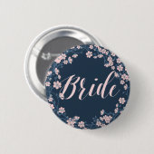 Romantic Floral Wedding Buttons Pink Wreatbride (Voorkant /achterkant)