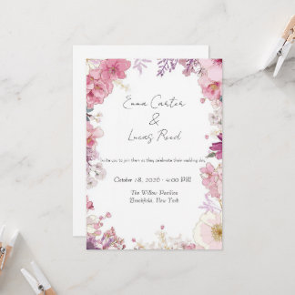 Romantic Floral Wedding Invitation Card Kaart