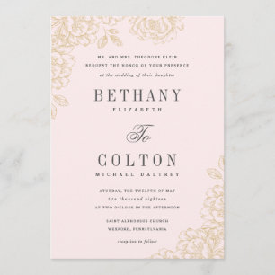 Romantic Floral Wedding Invitation Goud Kaart