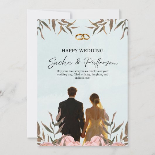 Romantic Floral Wedding Invitation Template, Water Kaart (Voorkant)