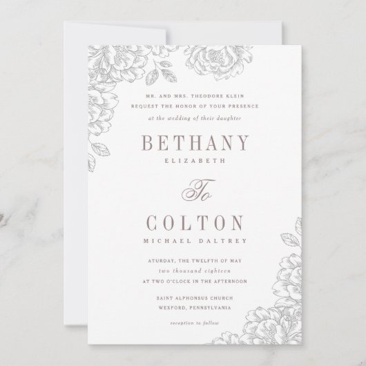 Romantic Floral Wedding Invitation | wit Kaart (Voorkant)
