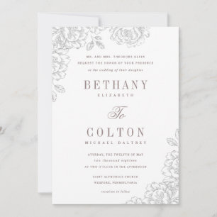 Romantic Floral Wedding Invitation   wit Kaart