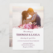 Romantic Floral Wedding Invitation with Photo (Devant / Derrière)