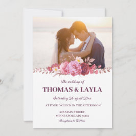Romantic Floral Wedding Invitation with Photo Kaart