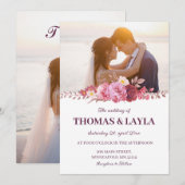 Romantic Floral Wedding Invitation with Photo Kaart (Voorkant / Achterkant)