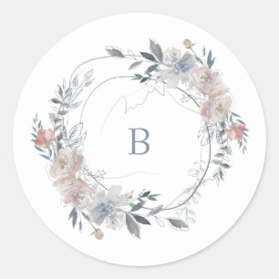 Romantic Floral Wreater Waterverf Monogram Ronde Sticker