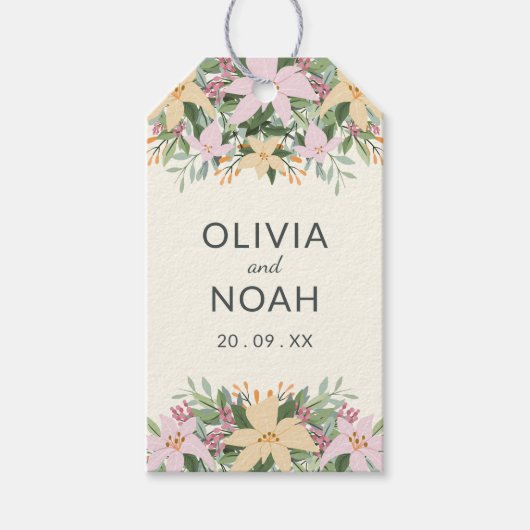 Romantic floral wreath wedding cadeaulabel (Voorkant)