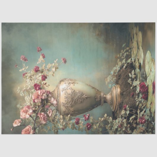 Romantic Florals, Sage Green Baroque Vase Tissuepapier (Voorkant)