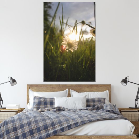 Romantic Flowers – Botanical Fantasy Daisy Canvas Afdruk (Insitu (Slaapkamer))