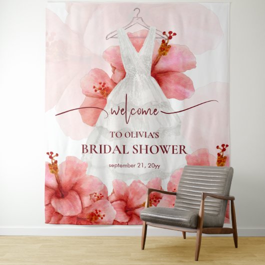 Romantic Flowers Dress Vrijgezellenfeest Welkom Wandkleed (In situ)