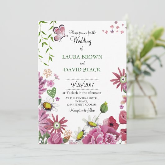 Romantic Flowers | Uitnodiging tot weddenschappen (Staand voorkant)