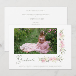 Romantic Foto Spring Pink Floral Wreath Graduatio Kaart