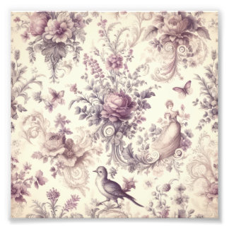 Romantic French Roses Birds Decoupage Foto Afdruk