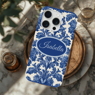 Romantic French Toile Powder Blue Personalized  iPhone 15 Pro Hoesje