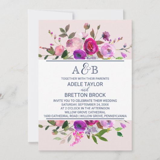 Romantic Garden Monogram Wedding Kaart (Voorkant)