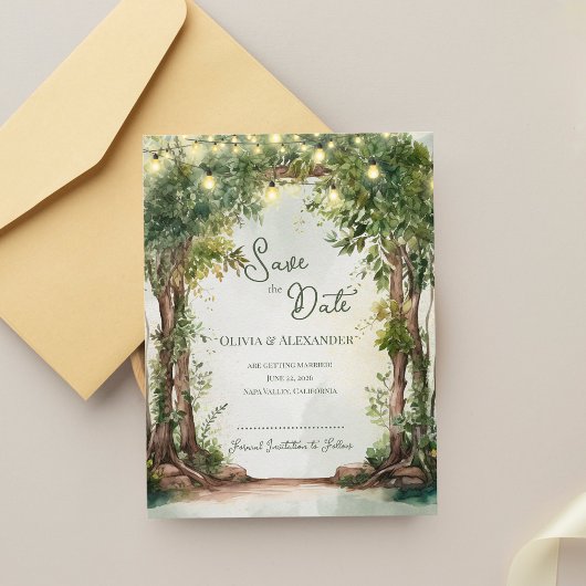 Romantic Garden String Lights Save the Date Aankondiging