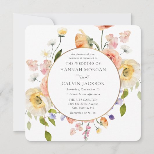 Romantic Garden Wreath Wedding Invitation (Devant)