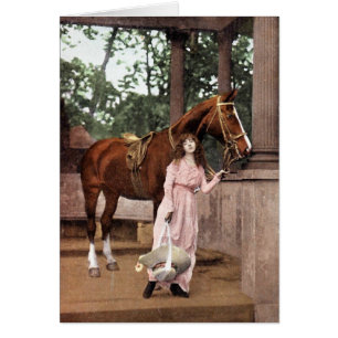 Romantic Girl met Chestnut Horse and Lovely Pet