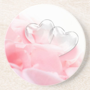 Romantic Glass Hearts Roos Petals Zandsteen Onderzetter