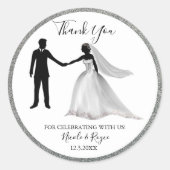 Romantic Glitter met Bride & Groom Dank u Ronde Sticker (Voorkant)