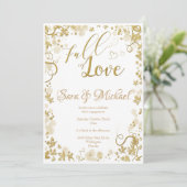 Romantic Glitter Typography Fall Leaves Verloving Kaart (Staand voorkant)