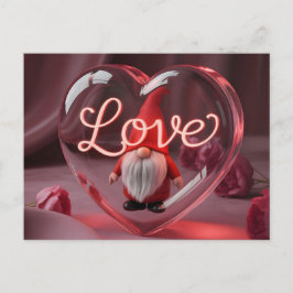 Romantic Gnome in Heart Display with Neon "Love" Briefkaart