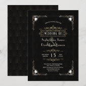 Romantic Gold Black Great Gatsby Art Deco Wedding Kaart (Voorkant / Achterkant)