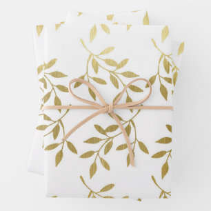 Romantic Gold Botanical Leaf Wedding Inpakpapier Vel