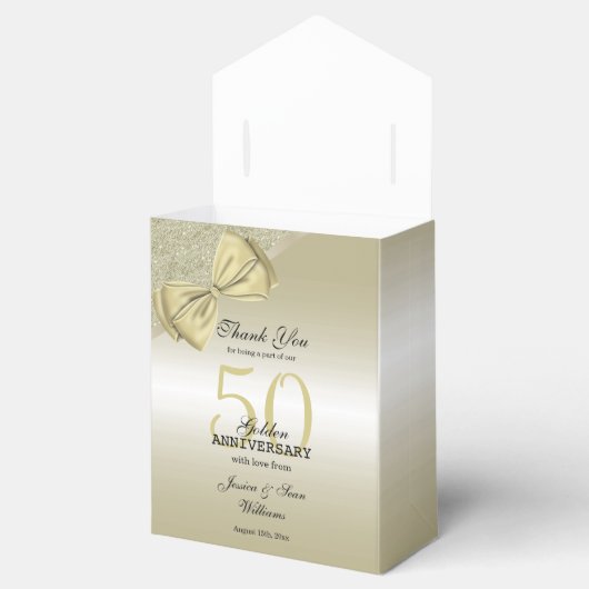 Romantic Gold Bow & Glitter 50th Wedding Bedankdoosjes (Geopend)