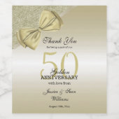 Romantic Gold Bow & Glitter 50th Wedding Wijn Etiket (Enkel label)