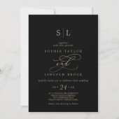 Romantic Gold Calligraphy Black in one Wedding Kaart (Voorkant)