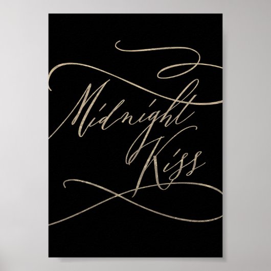 Romantic Gold Calligraphy Black Midnight Kiss Poster (Voorkant)