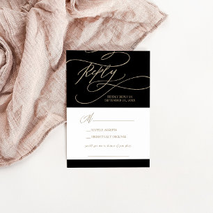 Romantic Gold Calligraphy Black Song RSVP-kaart RSVP Kaartje