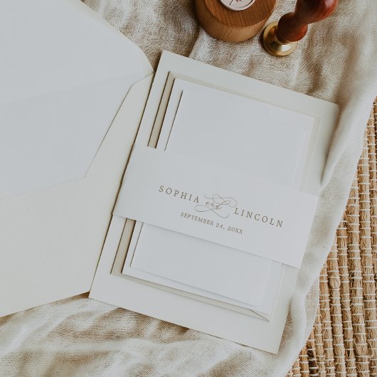 Romantic Gold Calligraphy | Flourish Wedding Uitnodigingen Wikkel