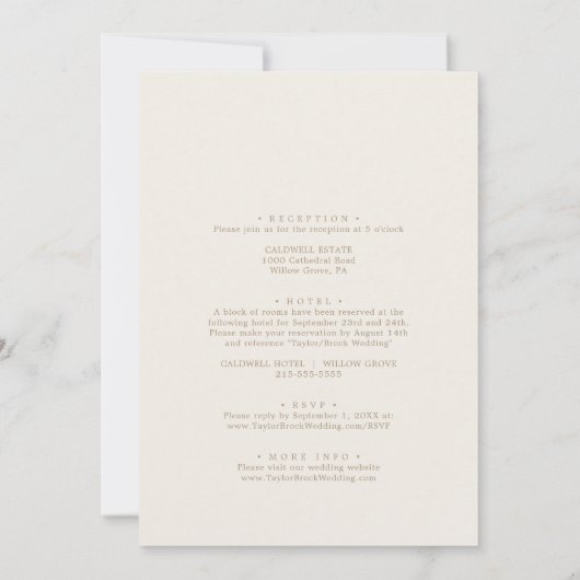 Romantic Gold Calligraphy Ivory all in one Wedding Kaart (Achterkant)