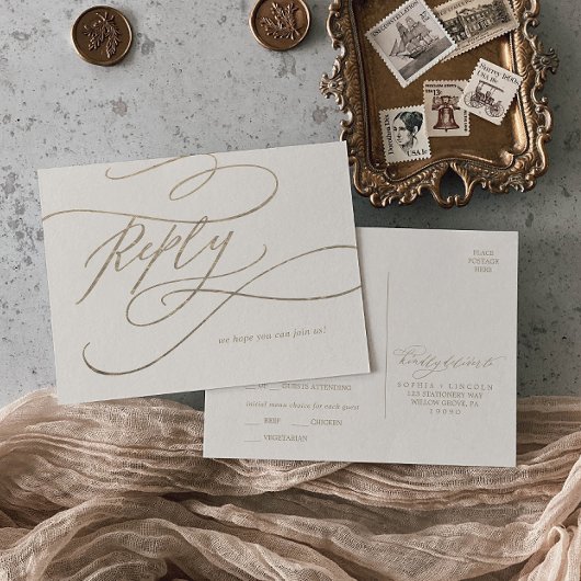 Romantic Gold Calligraphy | Ivory Menu Choice RSVP