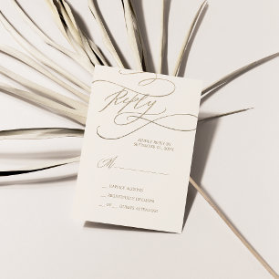 Romantic Gold Calligraphy Ivory Simple RSVP-kaar RSVP Kaartje