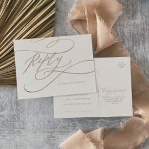 Romantic Gold Calligraphy Ivory Song Request RSVP Uitnodiging Briefkaart
