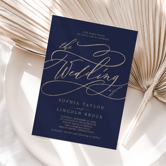 Romantic Gold Calligraphy | Navy the Wedding of Kaart