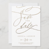 Romantic Gold Calligraphy Save The Date (Voorkant)