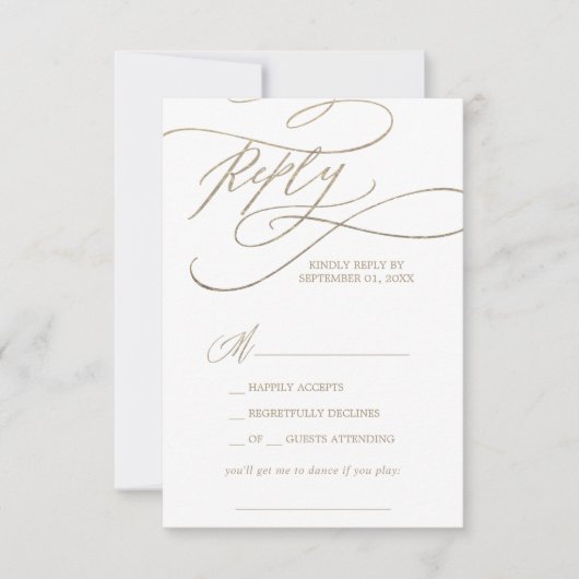 Romantic Gold Calligraphy Song Request RSVP Card (Voorkant)