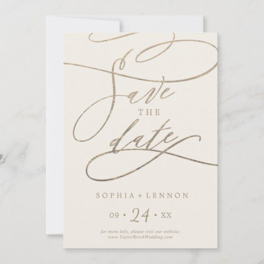 Romantic Gold Calligraphy | Voorbeeld Opslaan datu Save The Date (Voorkant)