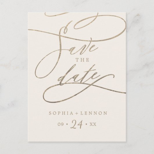 Romantic Gold Calligraphy | Voorbeeld Opslaan datu Uitnodiging Briefkaart (Voorkant)