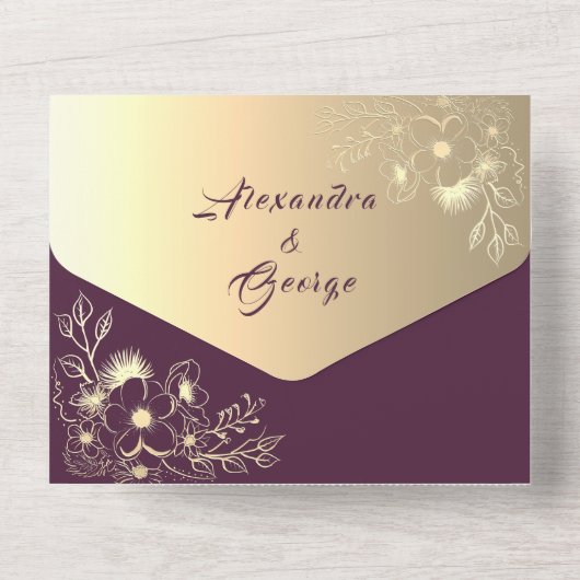 Romantic Gold Calligraphy Wedding All In One Uitnodiging (Achterkant)