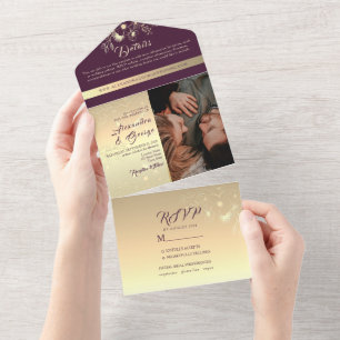 Romantic Gold Calligraphy Wedding All In One Uitnodiging