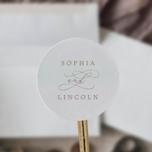 Romantic Gold Calligraphy Wedding Envelope Seals Ronde Sticker