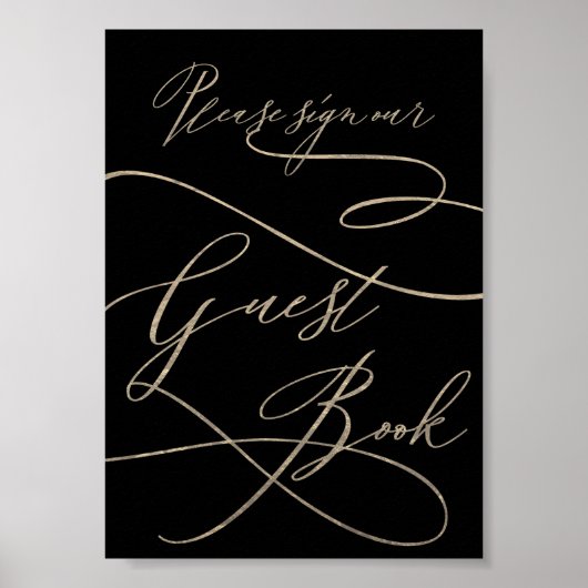 Romantic Gold Calligraphy | Zwart handboek Poster (Voorkant)