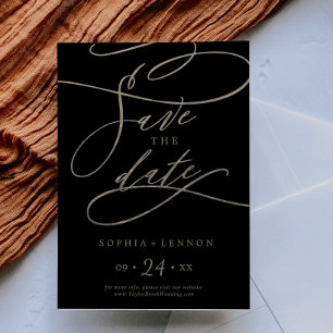 Romantic Gold Calligraphy   Zwart Save The Date